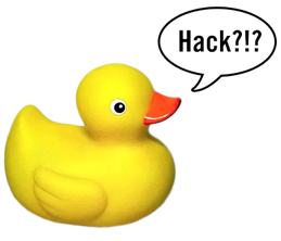 A rubber duck saying the word hack