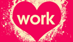 A heart with the word "work" in the middle