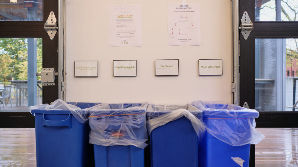 Recycling bins at Rustici