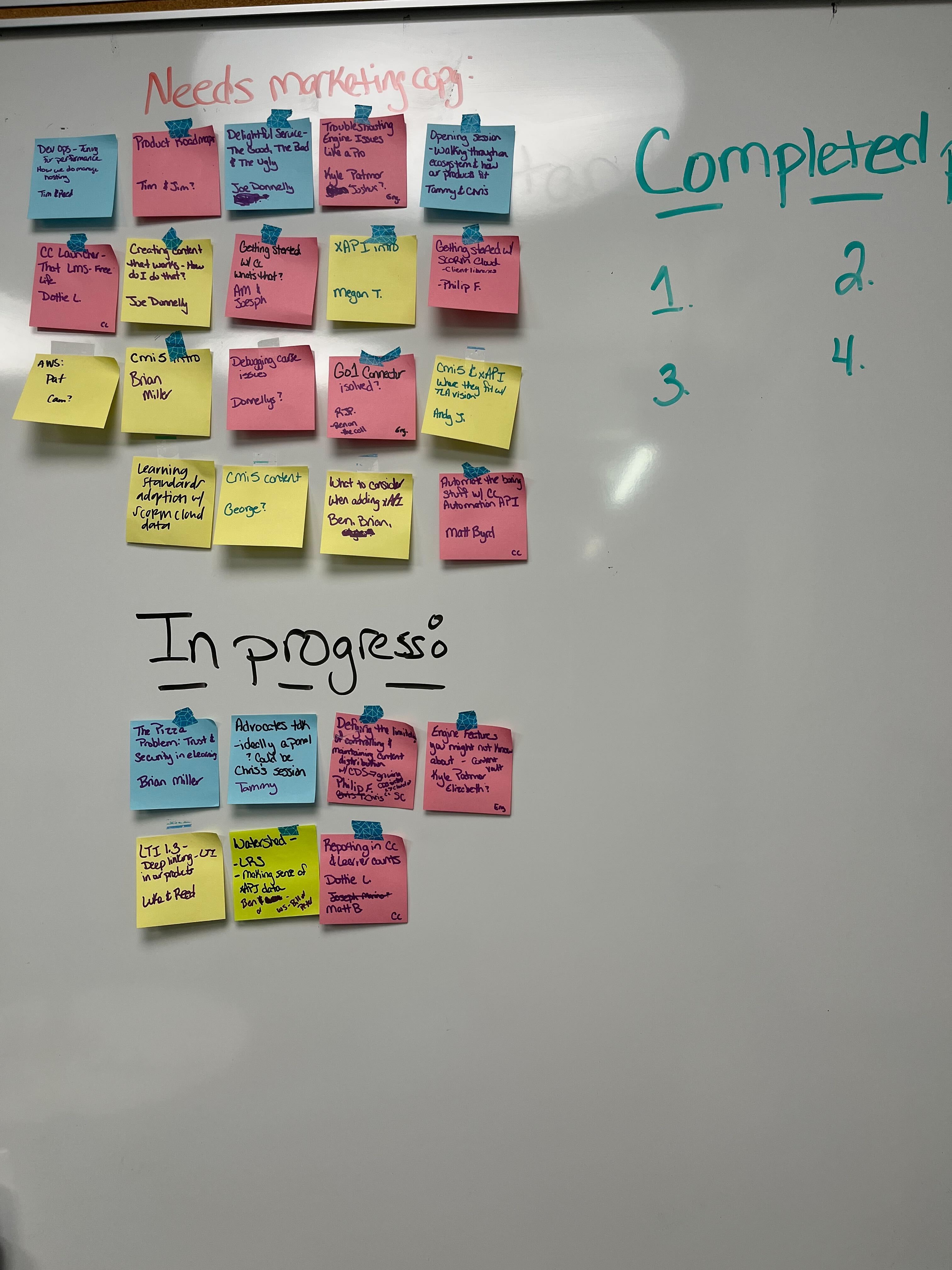 Planning whiteboard with sticky notes
