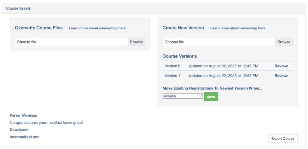 How-to remotely manage and update course versions in multiple LMSs